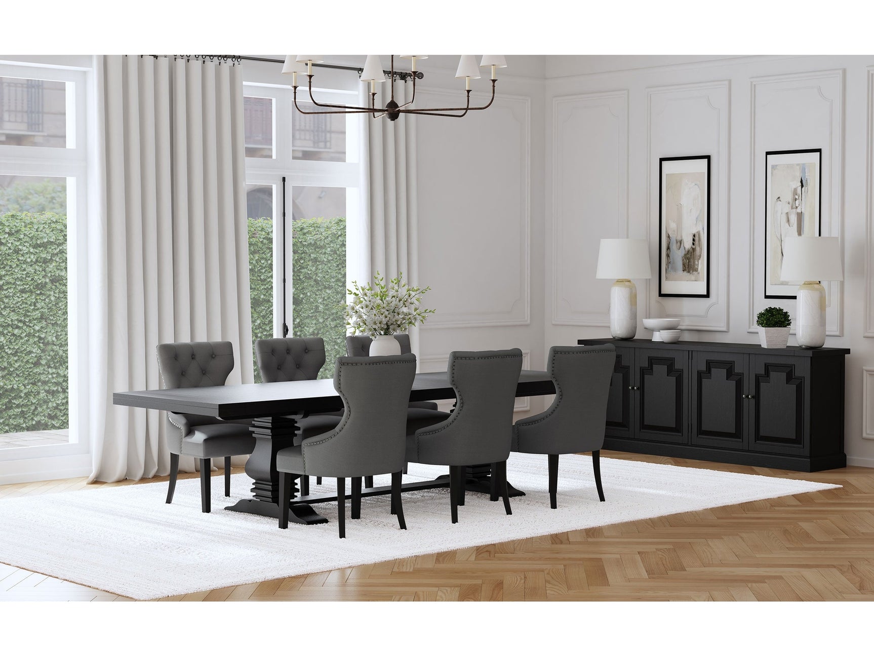 Florence Grey 7-piece 126-inch Extension Dining Table Set - Ornate Home