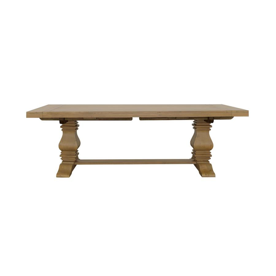 Florence Rustic Honey Double Pedestal Dining Table w/ Two 16-inch Removable Leaves - Ornate Home