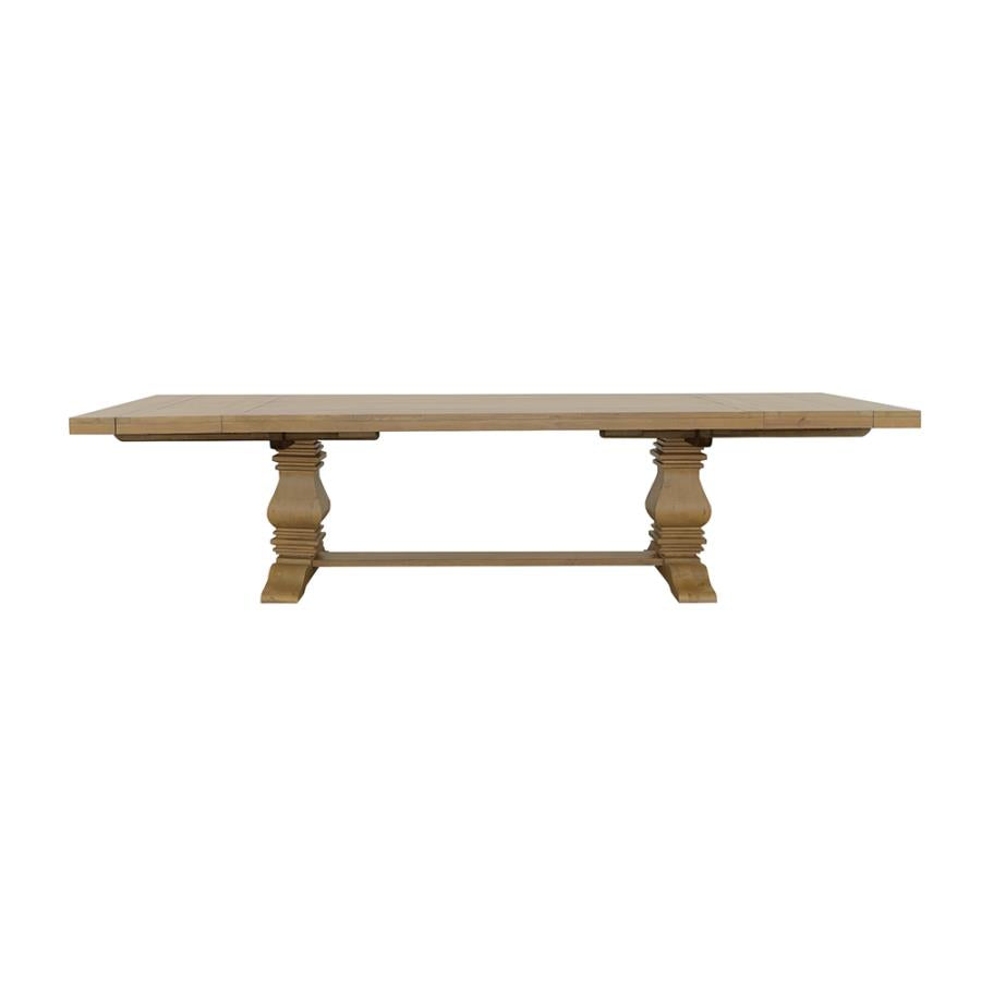 Florence Rustic Honey Double Pedestal Dining Table w/ Two 16-inch Removable Leaves - Ornate Home