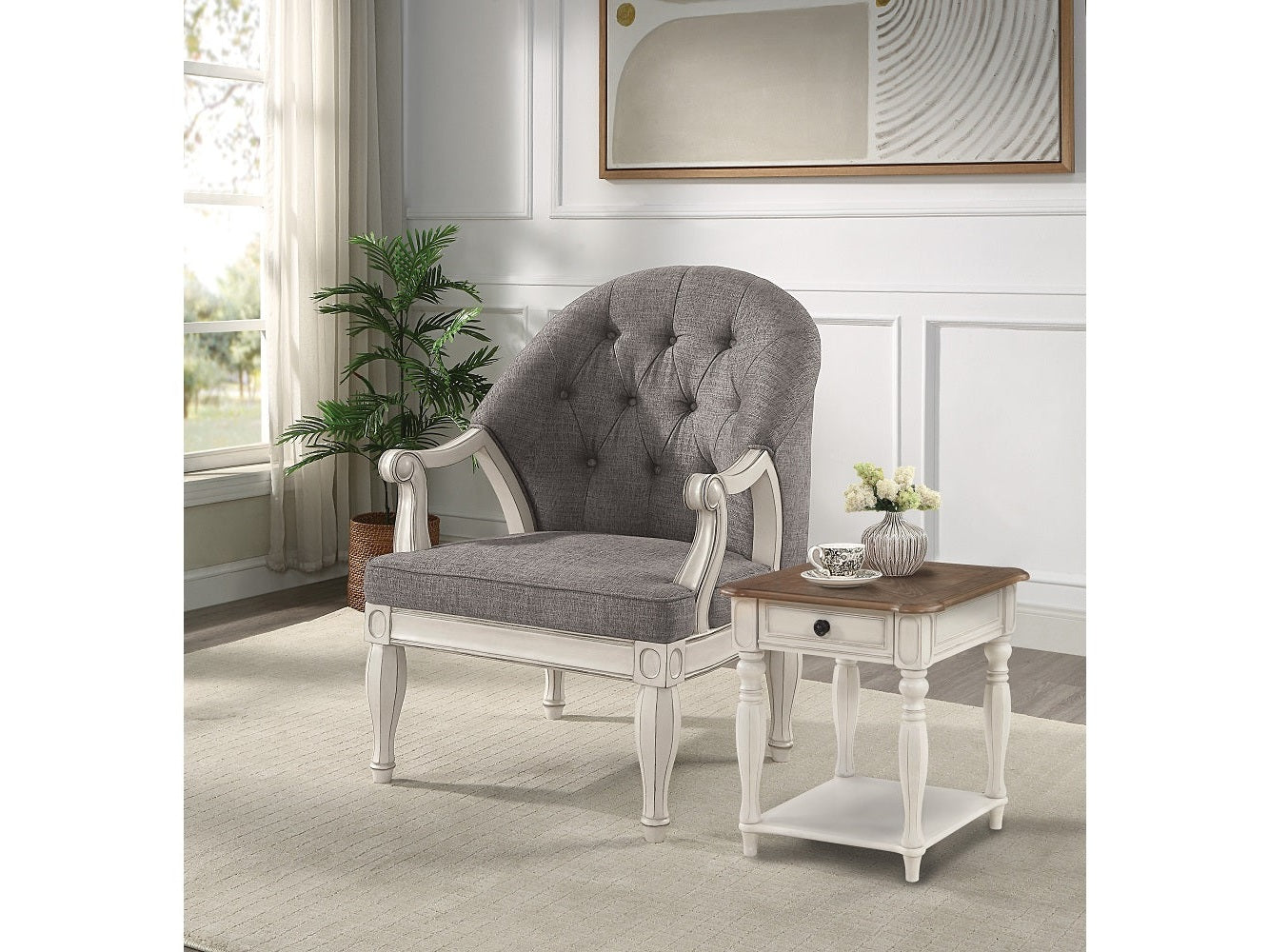 Florian Gray & Antique White Accent Chair - Ornate Home