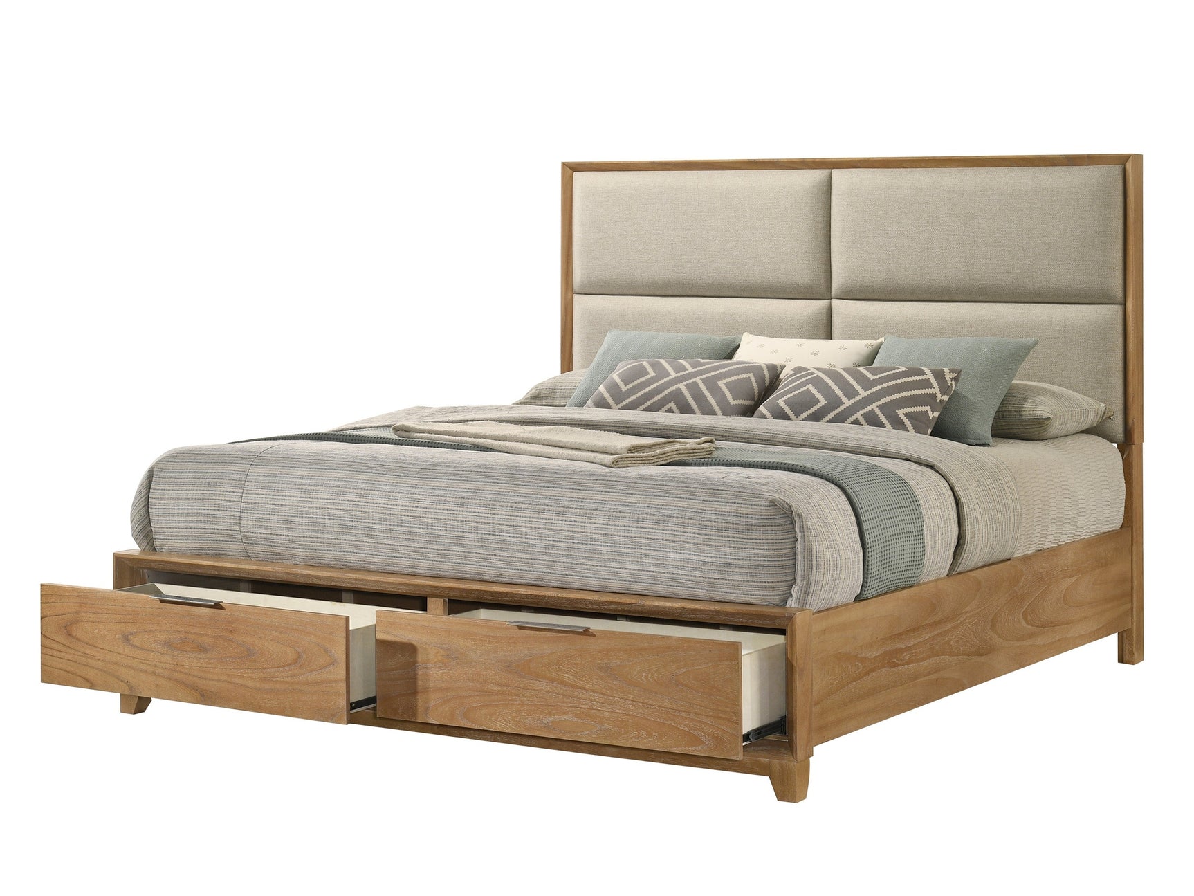 Florian Natural Queen Upholstered Storage Platform Bed - Ornate Home