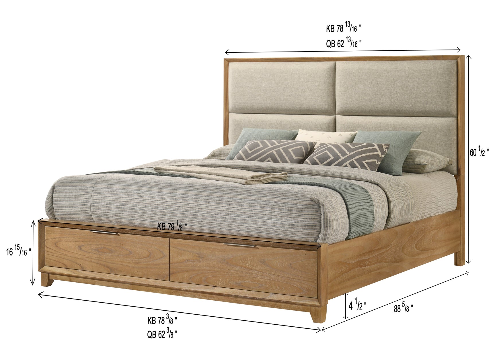 Florian Natural Queen Upholstered Storage Platform Bed - Ornate Home