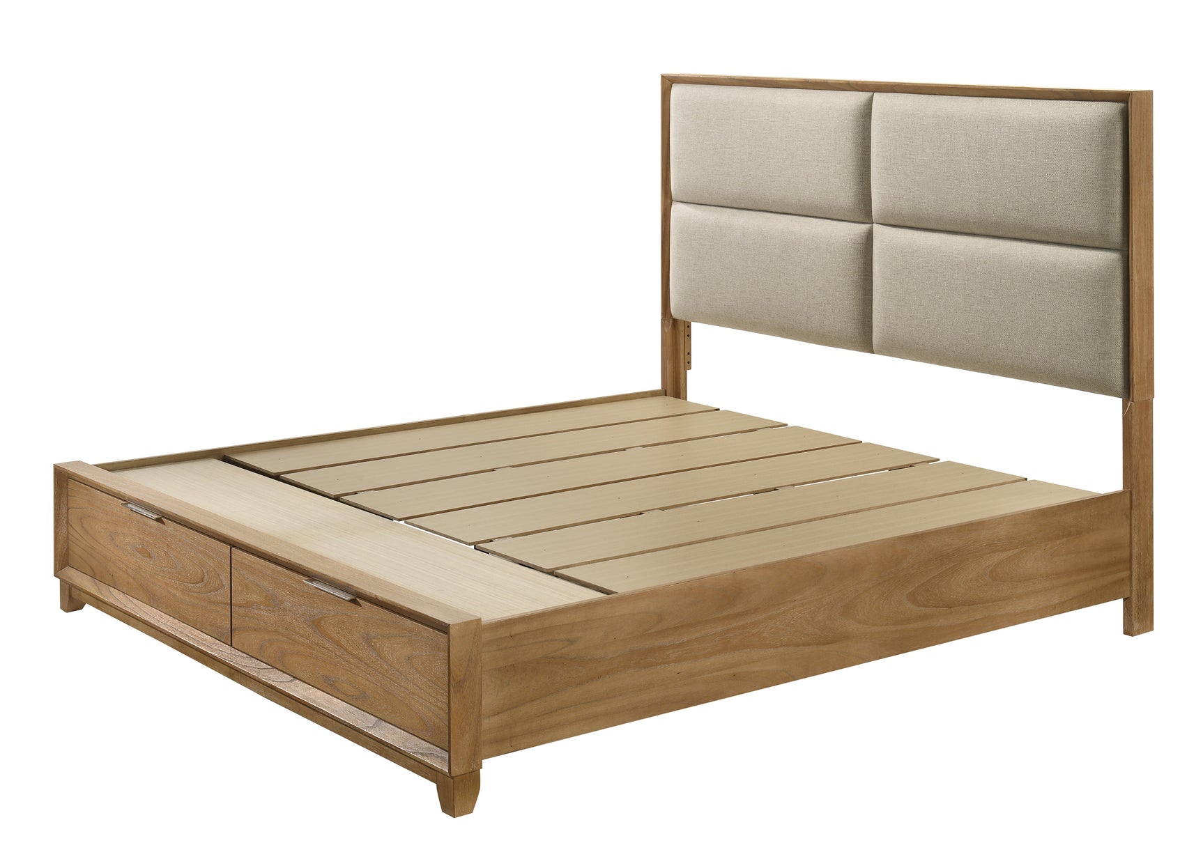 Florian Natural King Upholstered Storage Platform Bed - Ornate Home