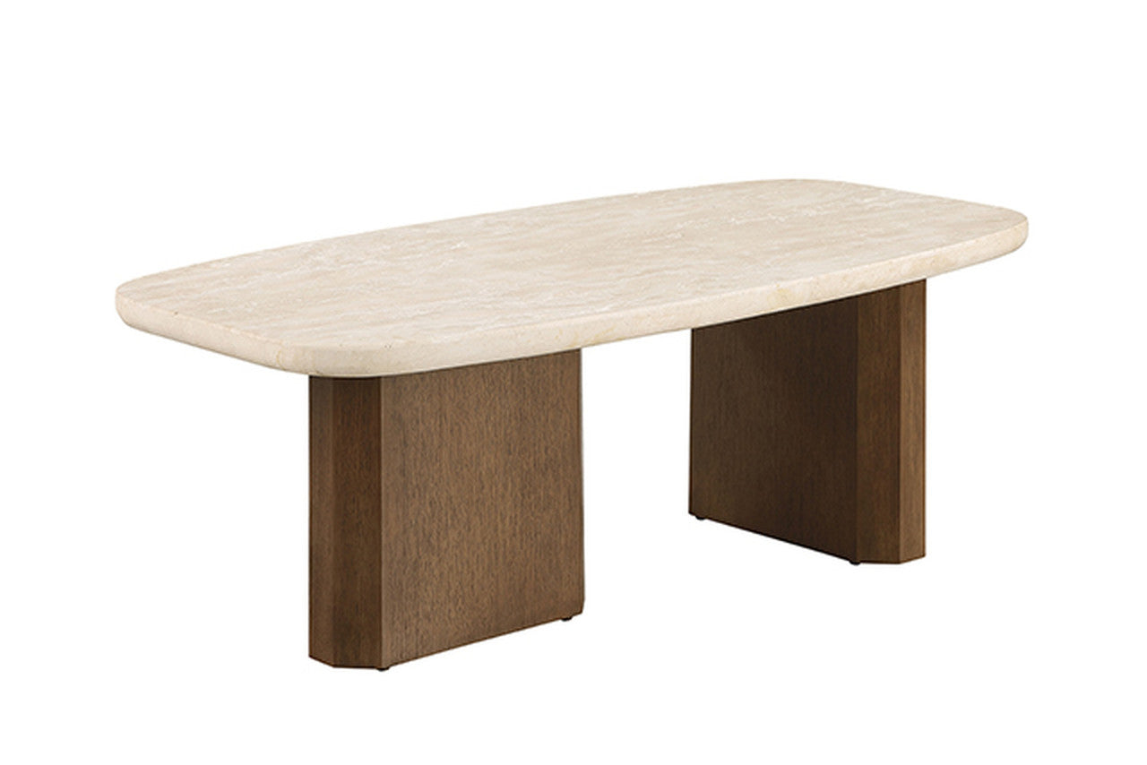 Florian Yellow Travertine/Brown Oak Coffee Table - Ornate Home