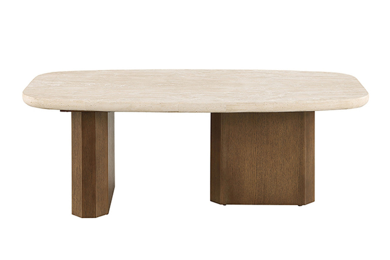 Florian Yellow Travertine/Brown Oak Coffee Table - Ornate Home