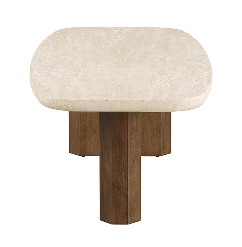 Florian Yellow Travertine/Brown Oak Coffee Table - Ornate Home