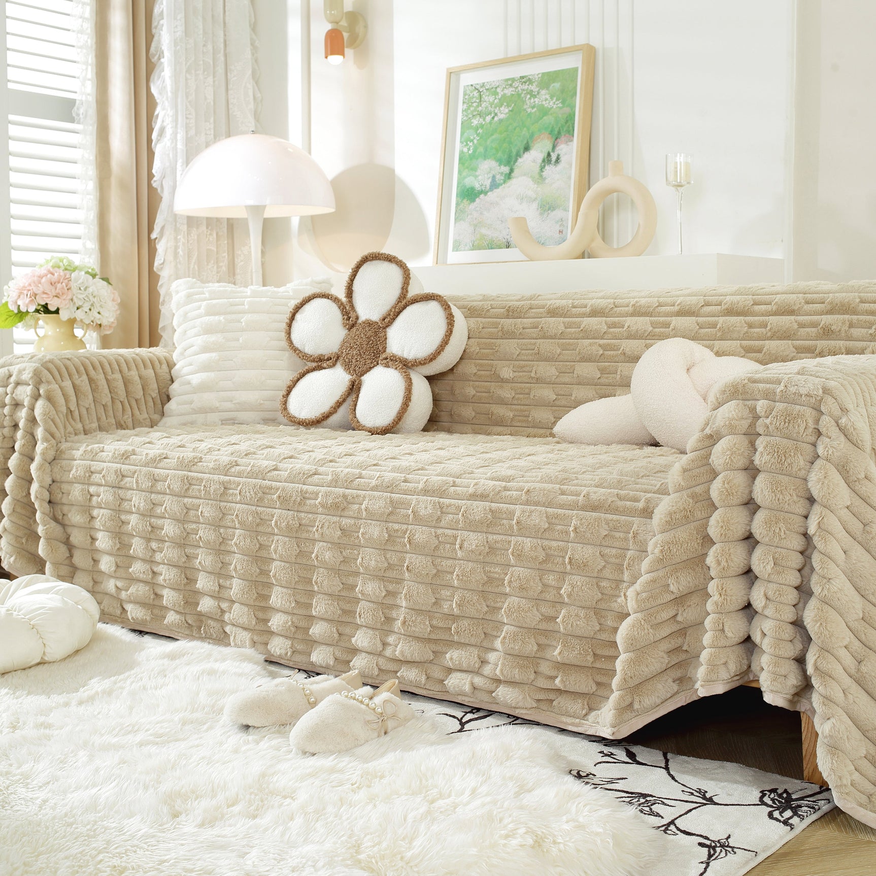 Fluffy Faux Fur Couch Cover Plush Sofa Throw, Warm & Stylish Sofa Protector - Ornate Home
