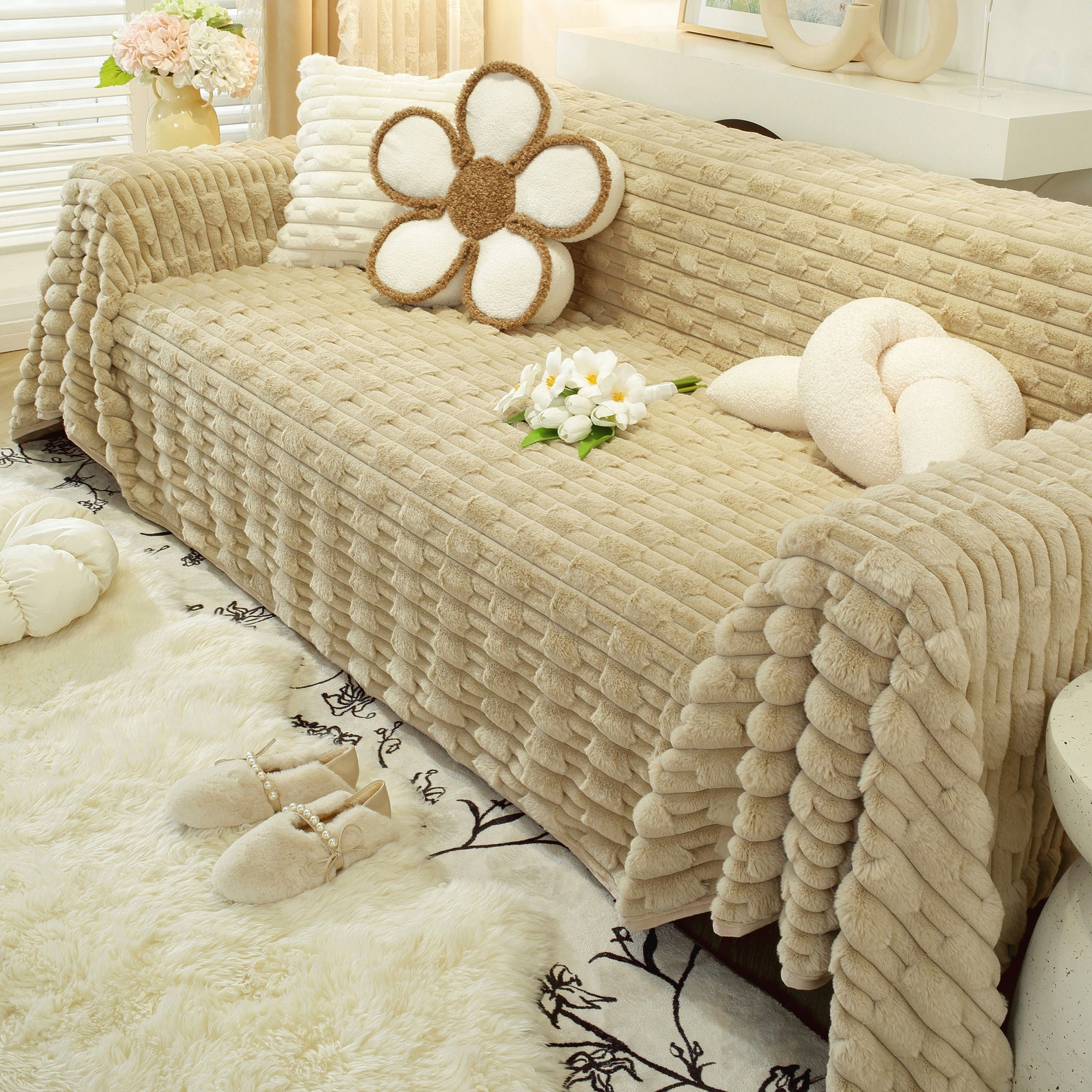 Fluffy Faux Fur Couch Cover Plush Sofa Throw, Warm & Stylish Sofa Protector - Ornate Home