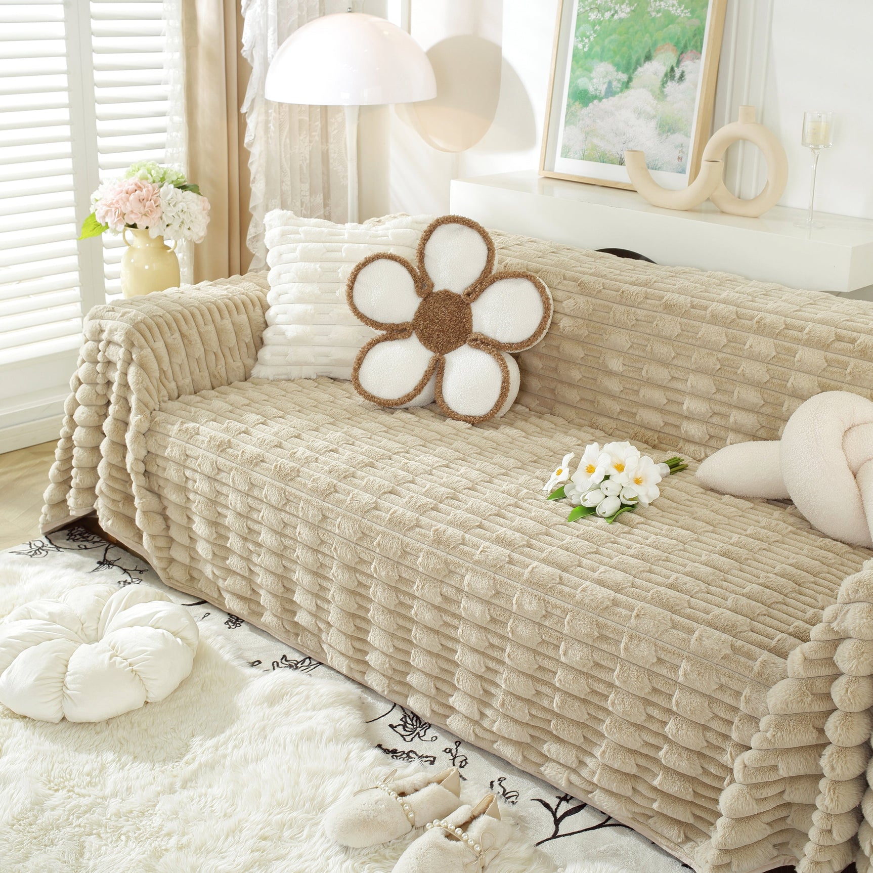 Fluffy Faux Fur Couch Cover Plush Sofa Throw, Warm & Stylish Sofa Protector - Ornate Home
