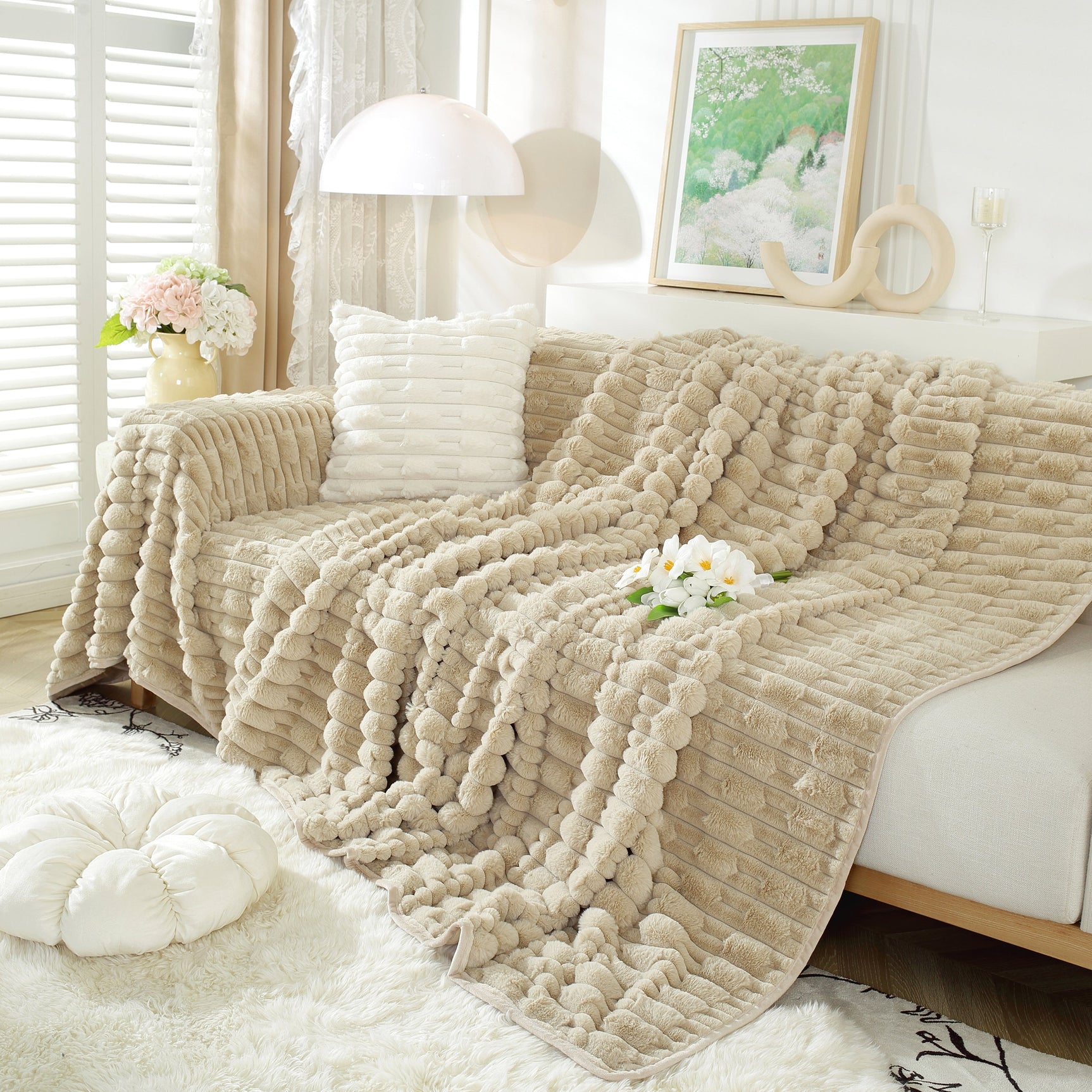 Fluffy Faux Fur Couch Cover Plush Sofa Throw, Warm & Stylish Sofa Protector - Ornate Home