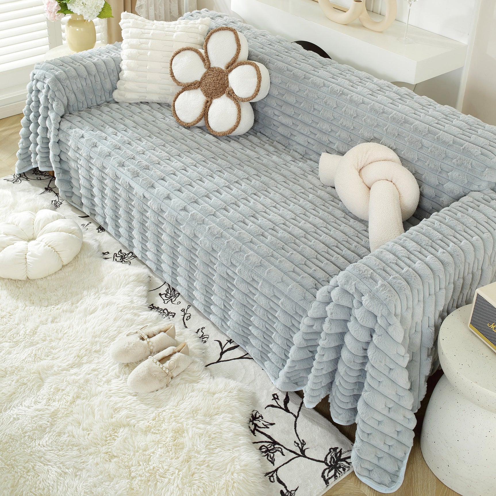 Fluffy Faux Fur Couch Cover Plush Sofa Throw, Warm & Stylish Sofa Protector - Ornate Home
