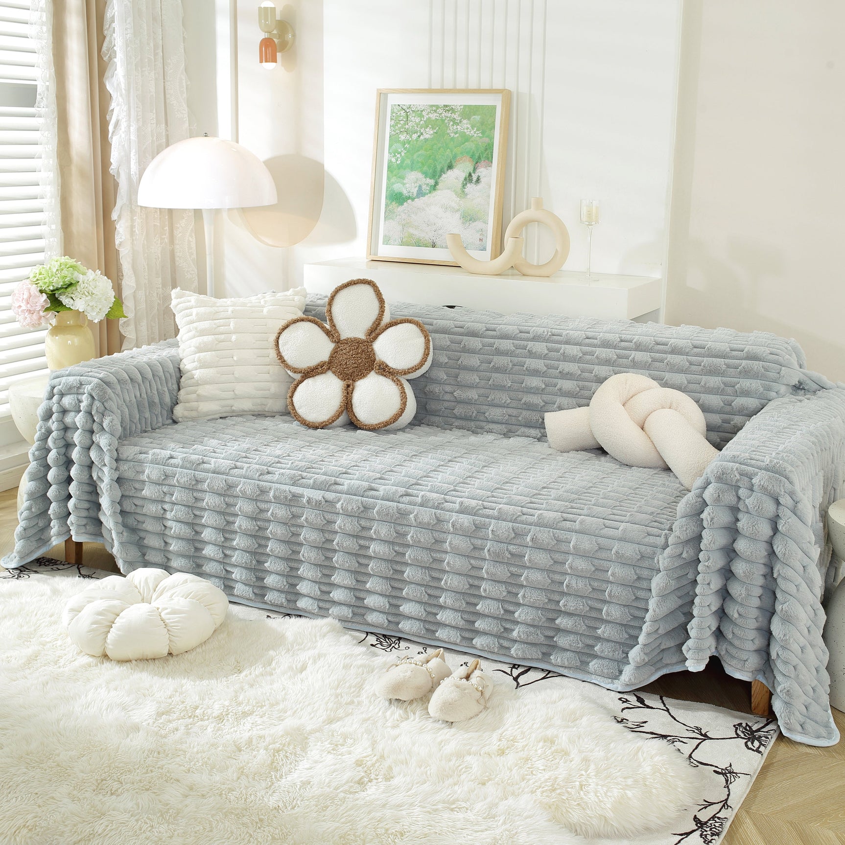 Fluffy Faux Fur Couch Cover Plush Sofa Throw, Warm & Stylish Sofa Protector - Ornate Home