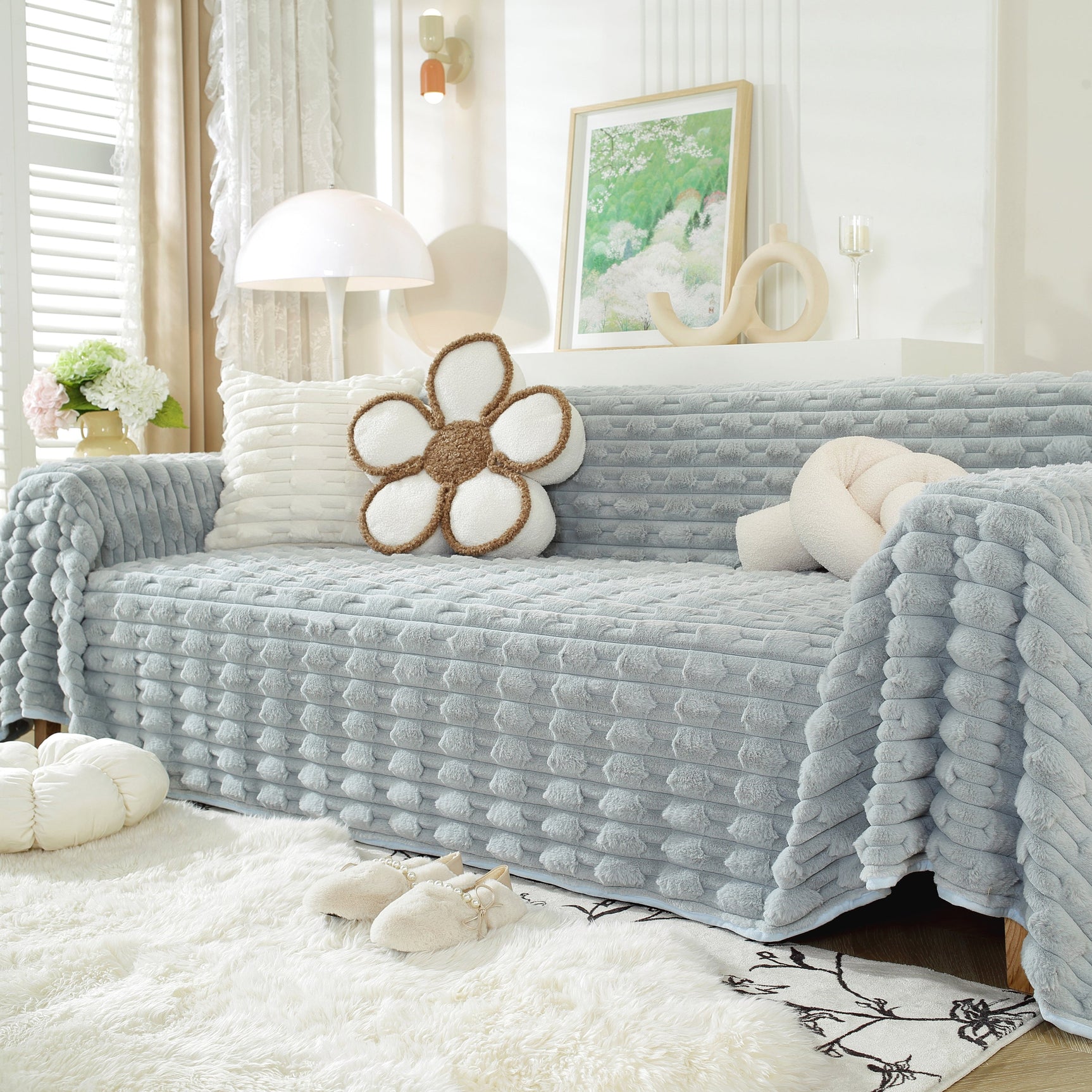 Fluffy Faux Fur Couch Cover Plush Sofa Throw, Warm & Stylish Sofa Protector - Ornate Home