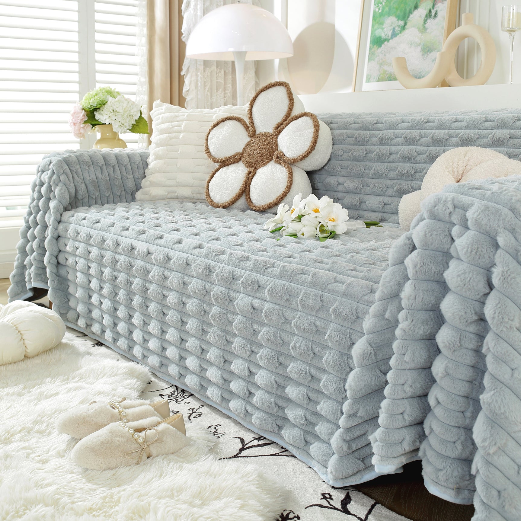Fluffy Faux Fur Couch Cover Plush Sofa Throw, Warm & Stylish Sofa Protector - Ornate Home