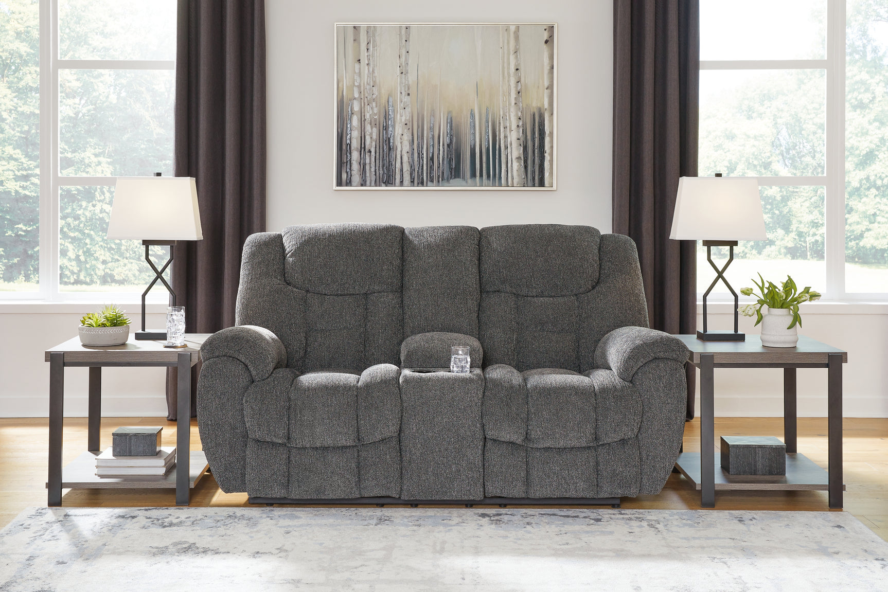 Foreside Charcoal Reclining Sofa and Loveseat - Ornate Home