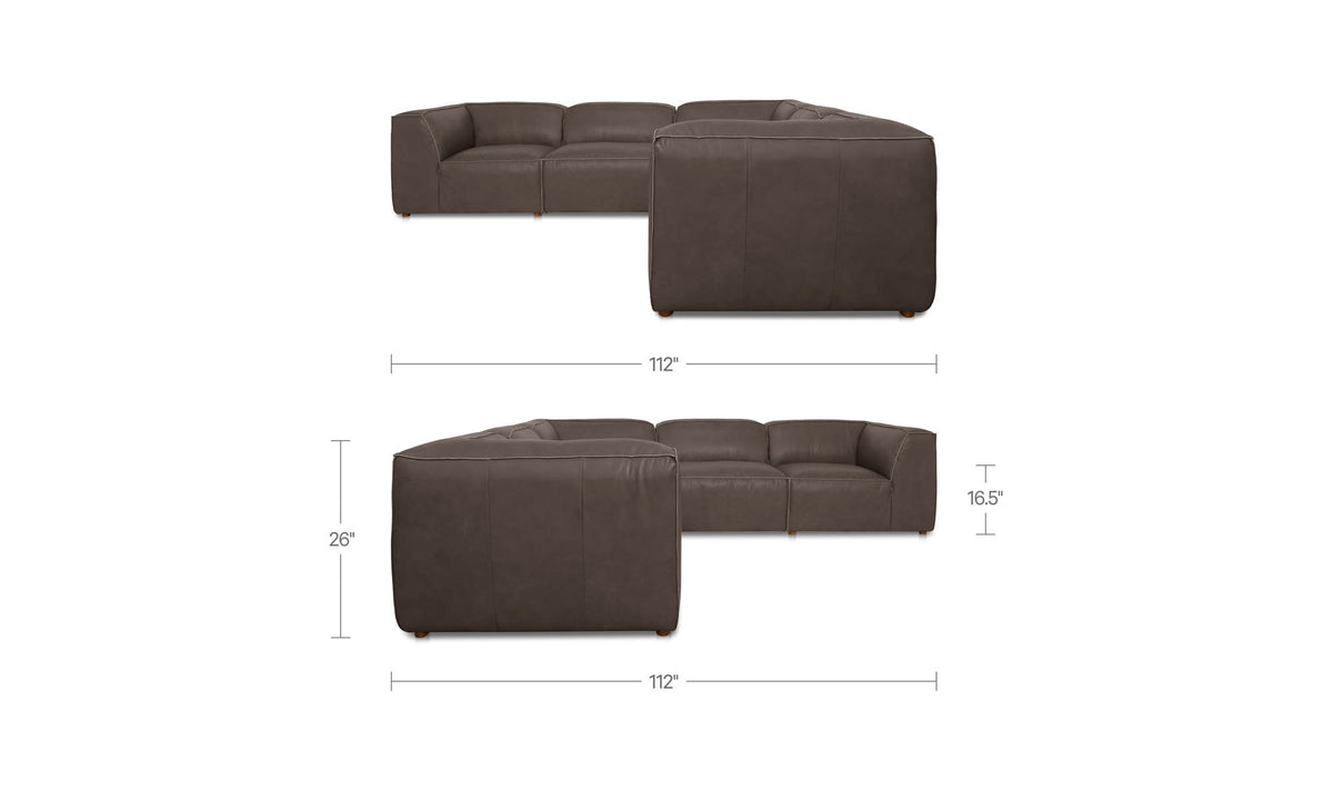 Form Slate Brown Leather Classic L-Shaped Modular Sectional - Ornate Home