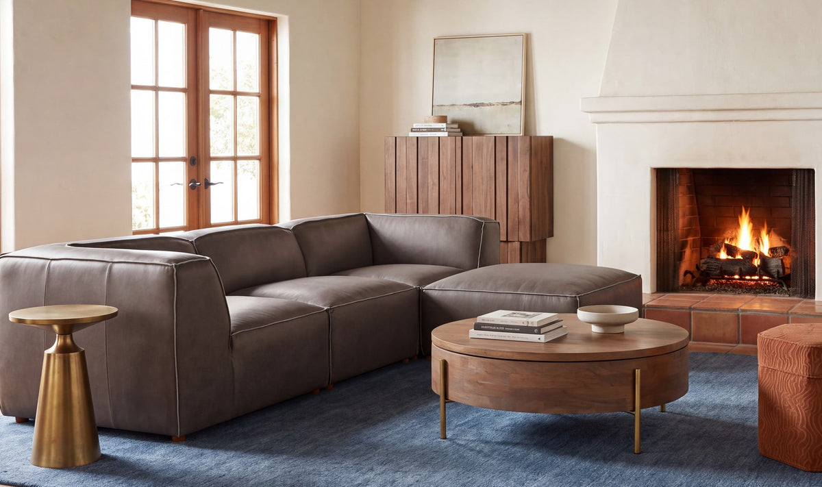 Form Slate Brown Leather Lounge Modular Sectional - Ornate Home