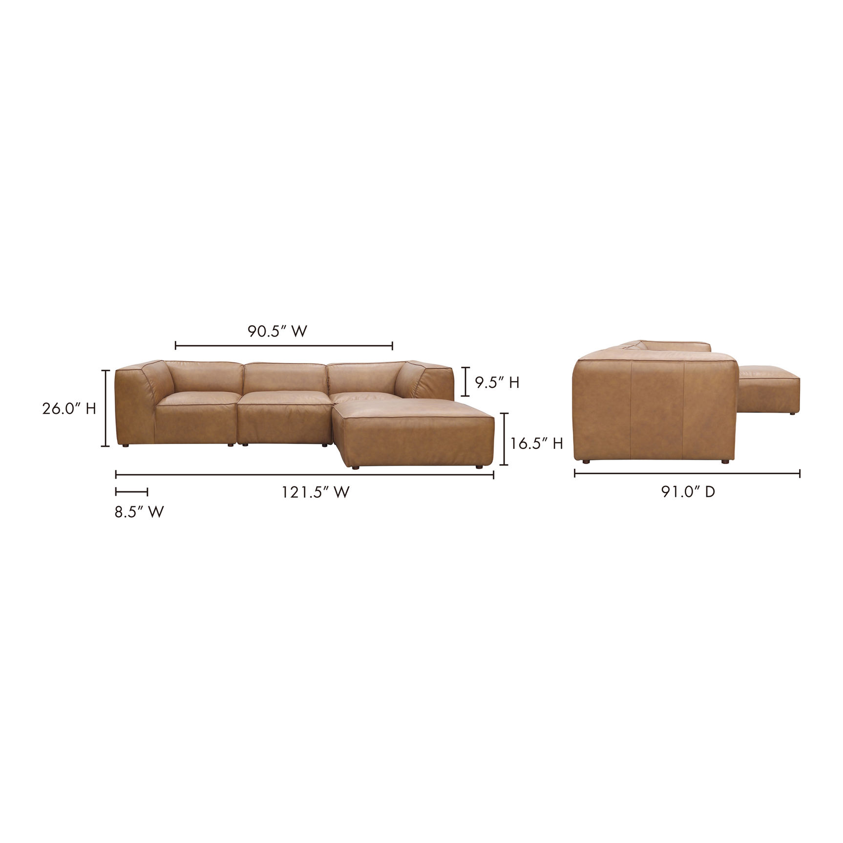 Form Tan Leather Lounge Modular Sectional - Ornate Home