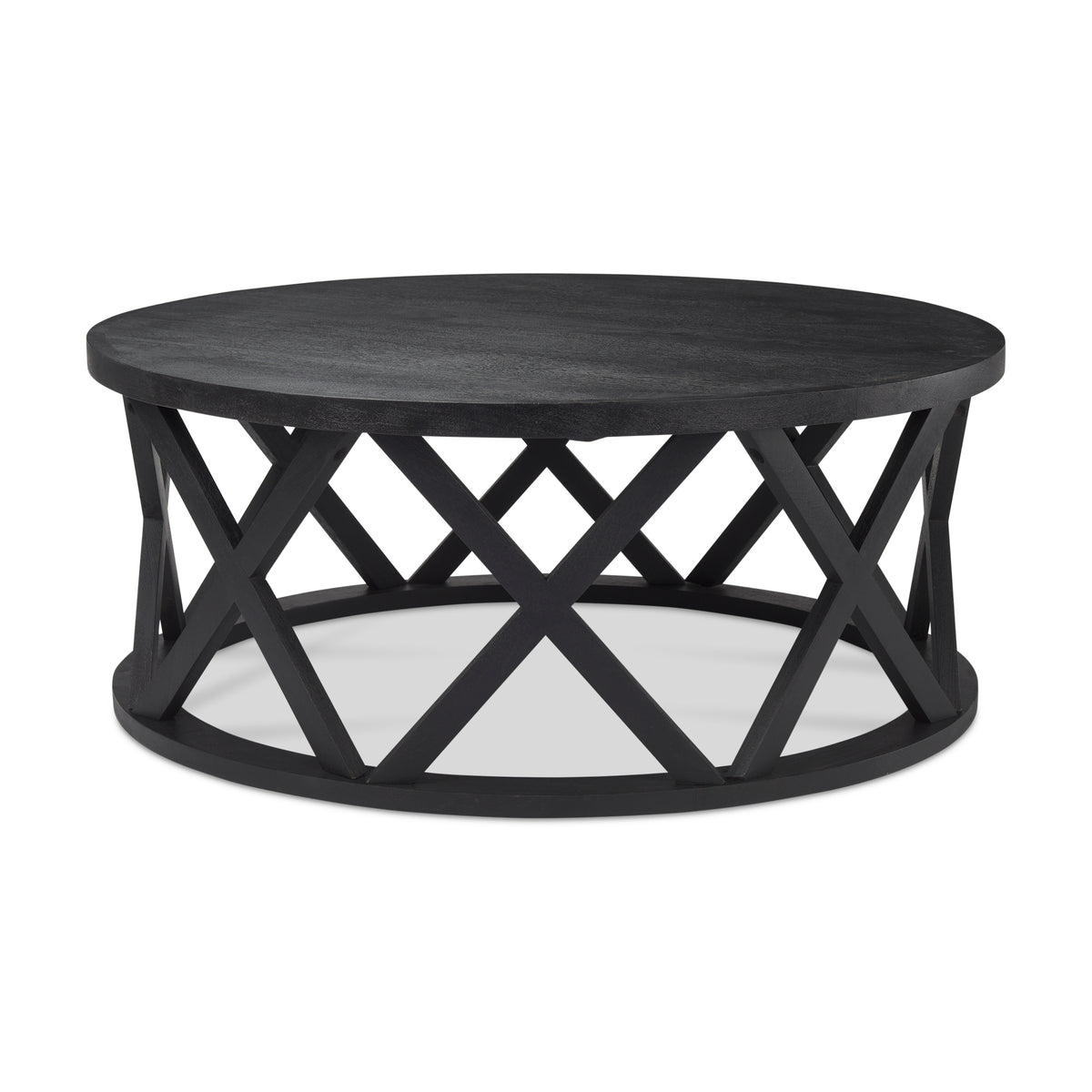 Forsey Black Solid Wood Round Coffee Table - Ornate Home
