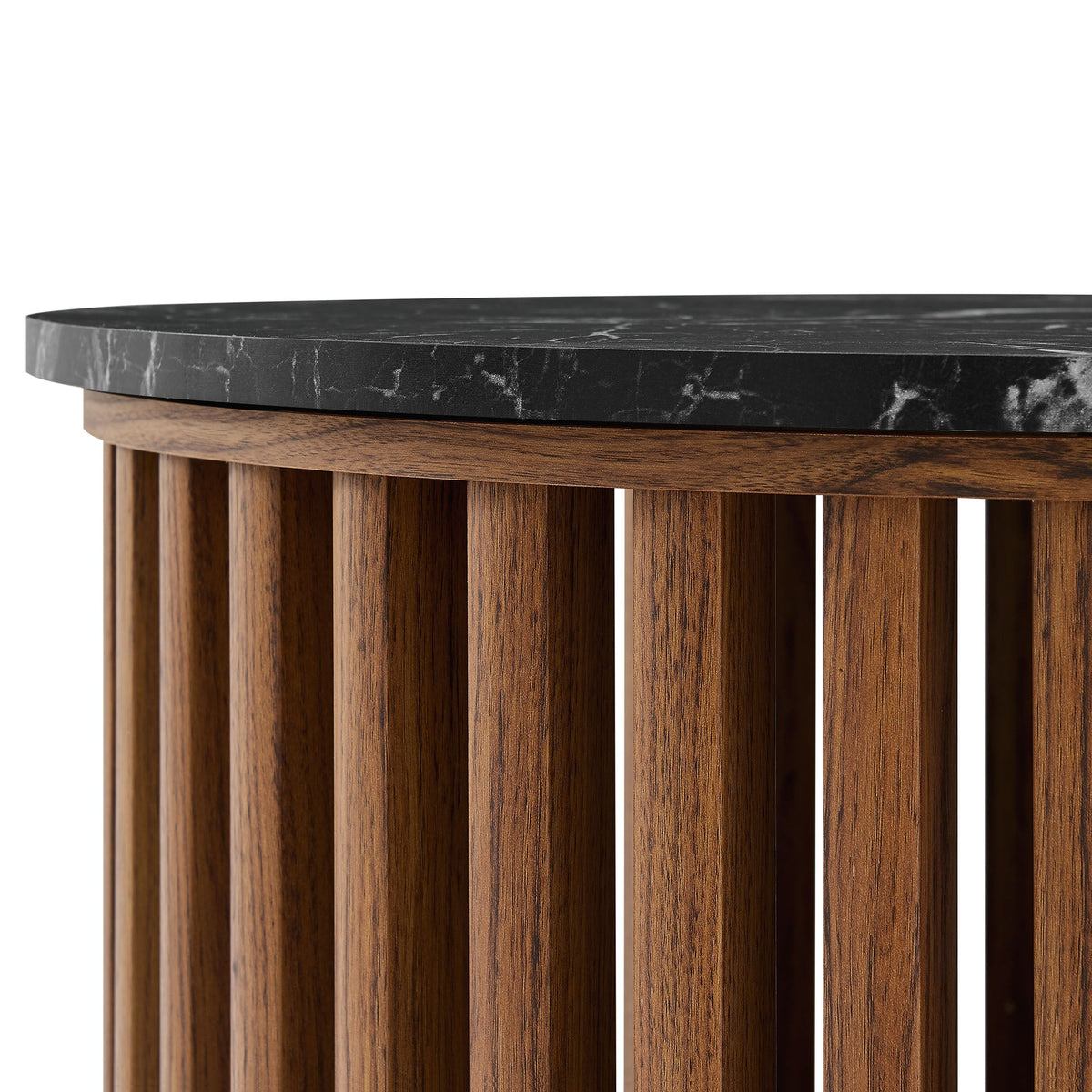 Fortitude Walnut/Black Round Faux Marble Top Nesting Coffee Table - Ornate Home