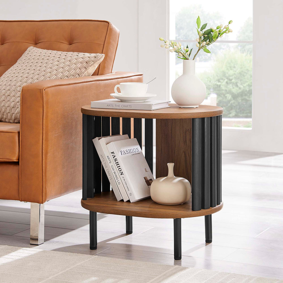 Fortitude Walnut/Black Side Table - Ornate Home