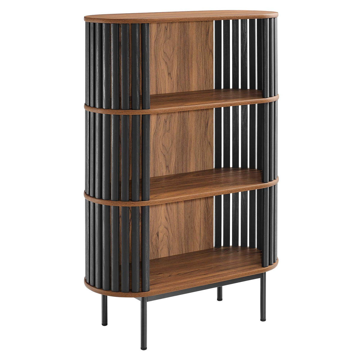Fortitude Walnut/Black Three Tier Display Cabinet - Ornate Home
