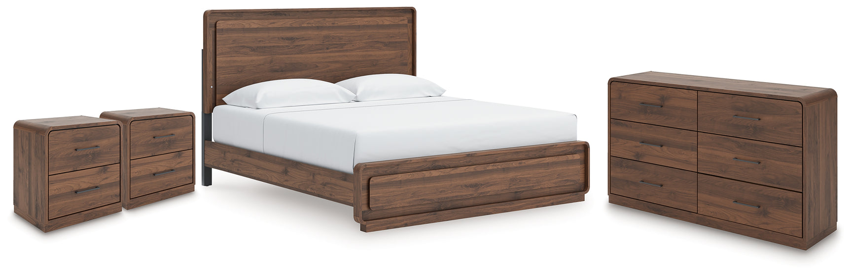 Fortlorn Walnut Brown King Panel Bed, Dresser and 2 Nightstands - Ornate Home