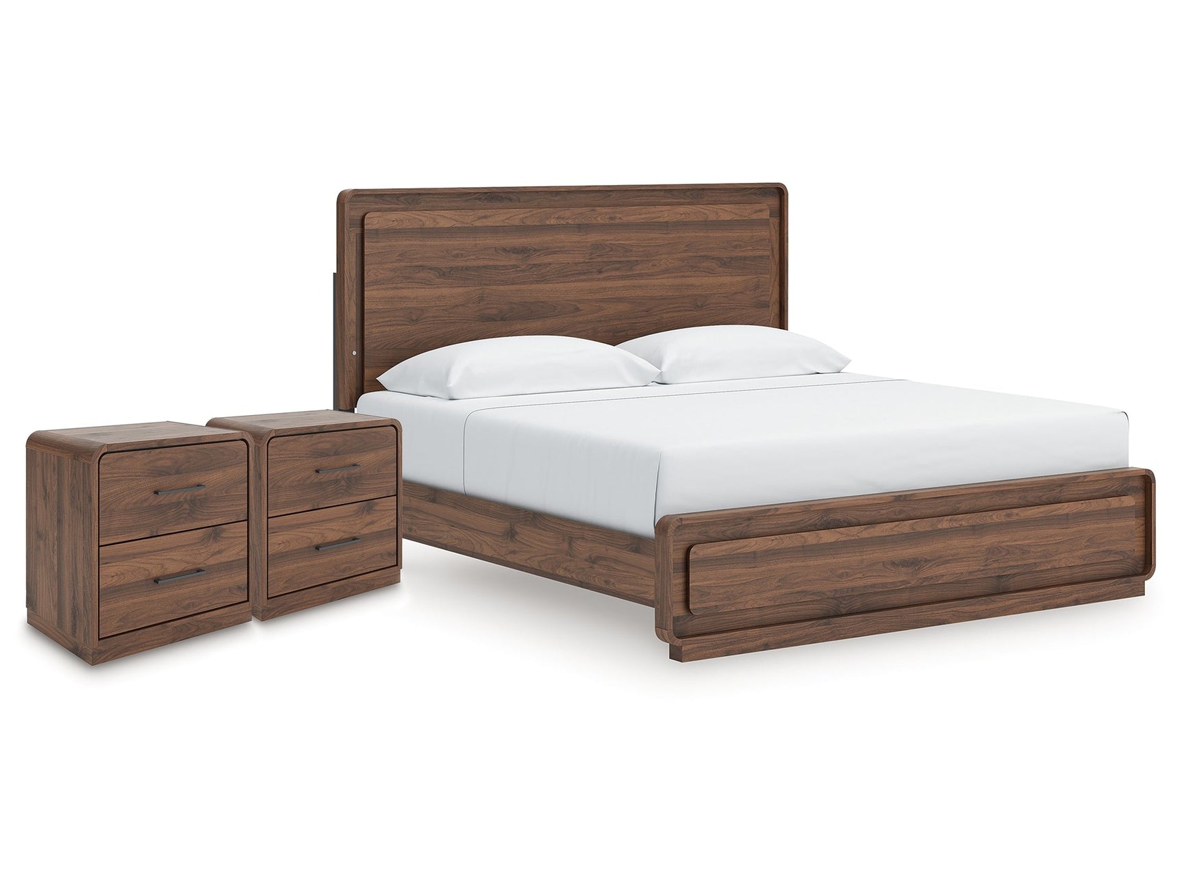 Fortlorn Walnut Brown King Panel Bed and 2 Nightstands - Ornate Home