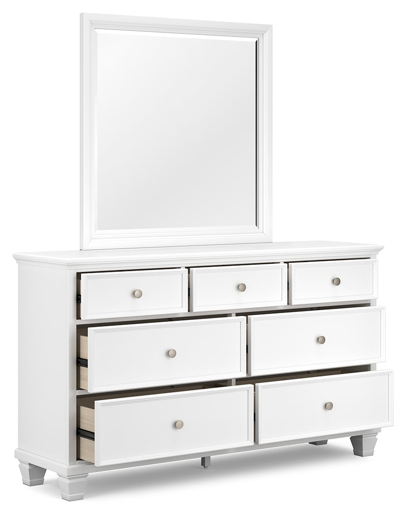 Fortman White King Panel Bed, Dresser, Mirror, Chest and Nightstand - Ornate Home