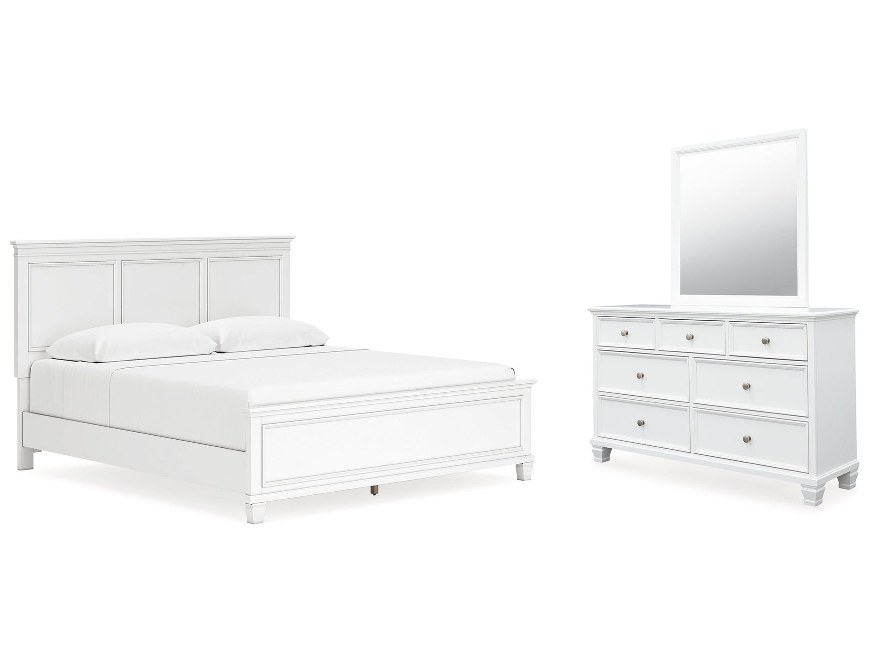 Fortman White King Panel Bed & Dresser & Mirror - Ornate Home