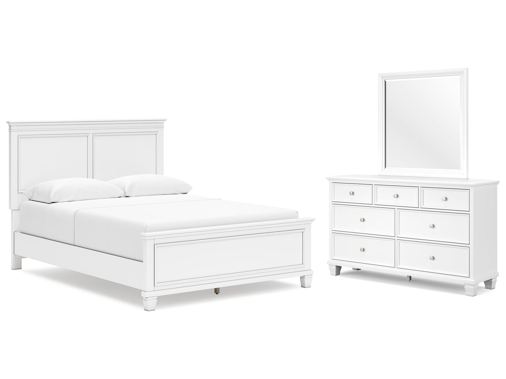 Fortman White Queen Panel Bed & Dresser & Mirror - Ornate Home