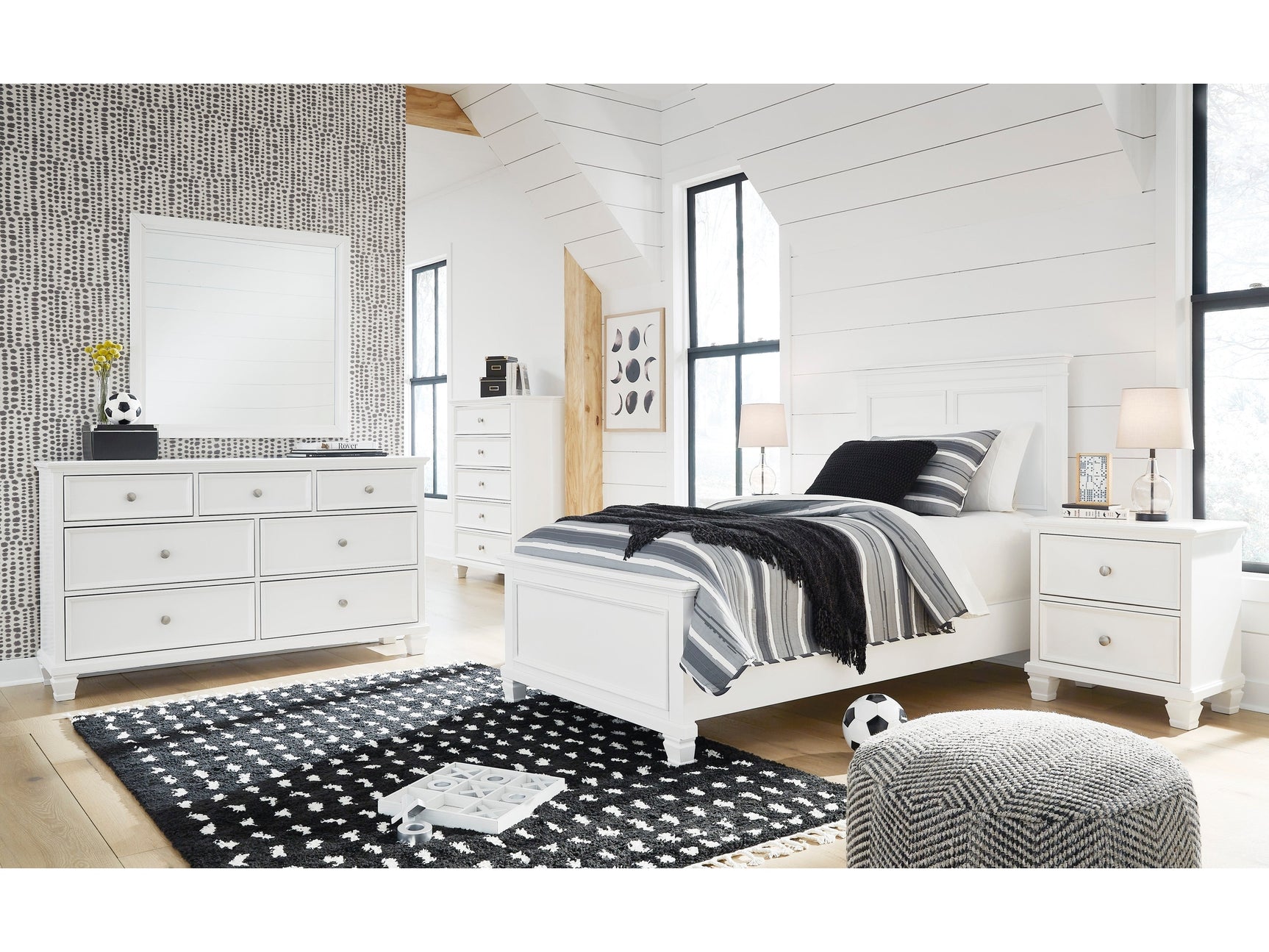 Fortman White Twin Panel 5-Piece Bedroom Set - Ornate Home