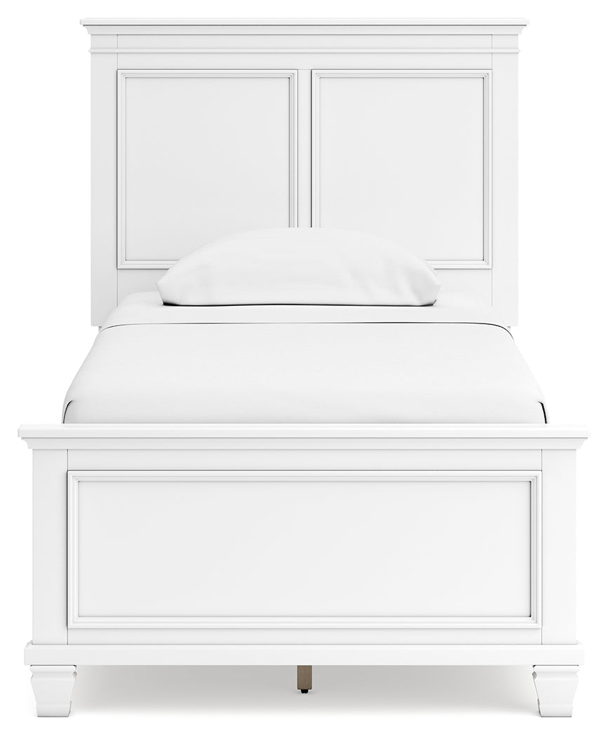 Fortman White Twin Panel Bed, Dresser and Mirror - Ornate Home