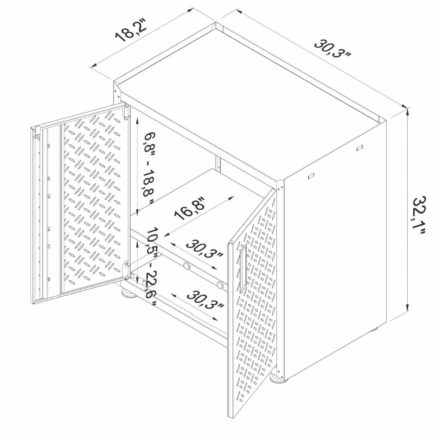 Fortress 31.5" Mobile Garage Cabinet with Shelves in Grey - Ornate Home