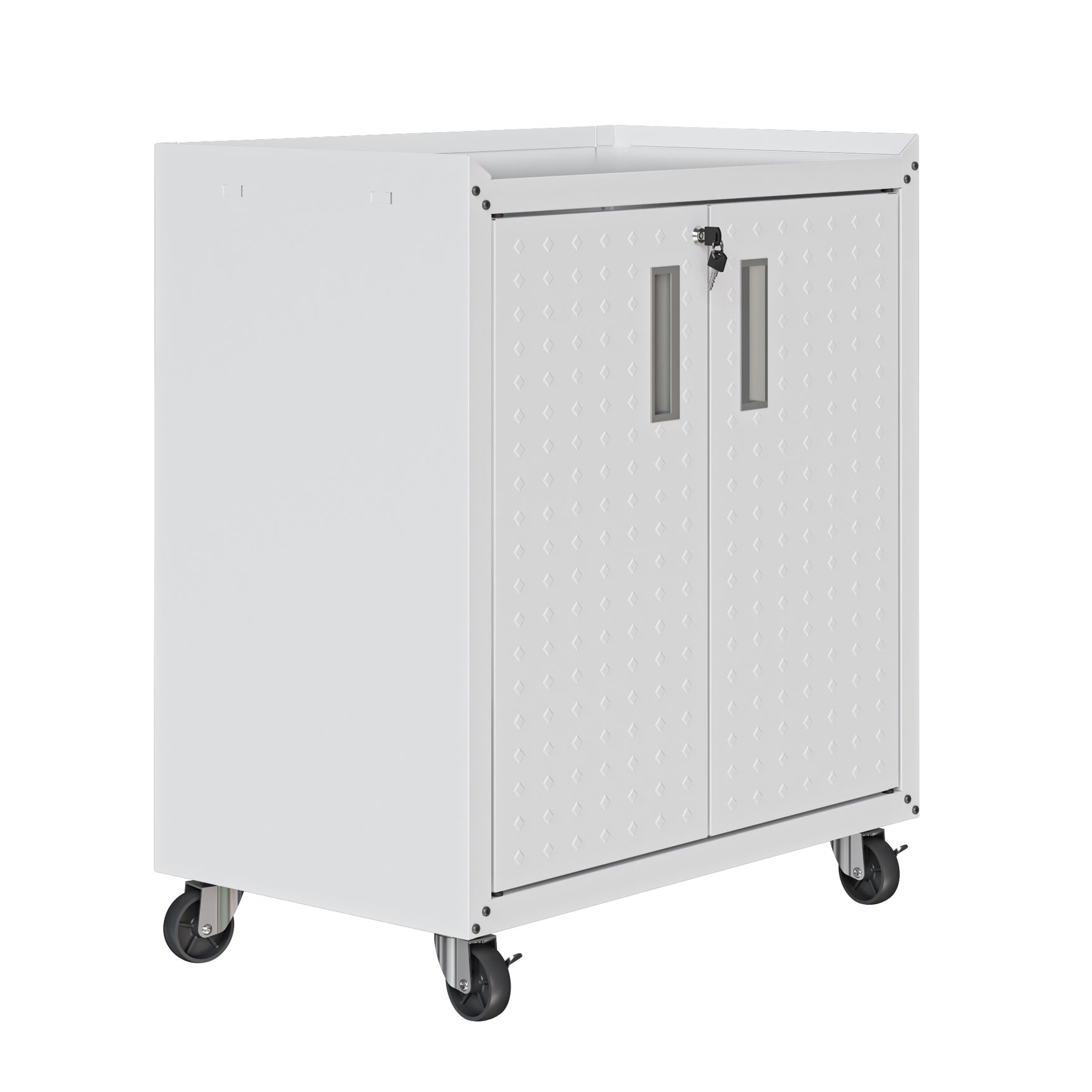 Fortress 31.5" Mobile Garage Cabinet with Shelves in White - Ornate Home