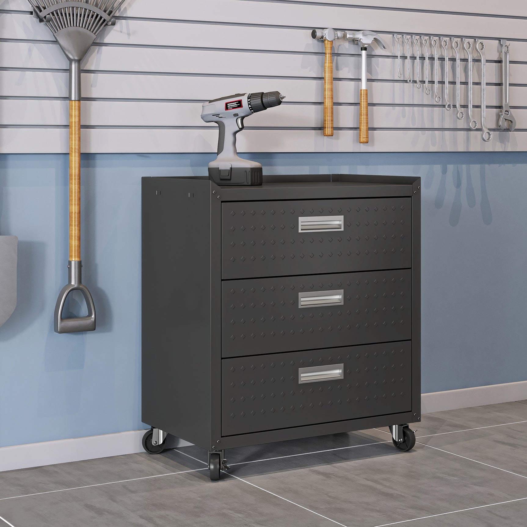 Fortress 31.5" Mobile Garage Chest with Drawers in Charcoal Grey - Ornate Home