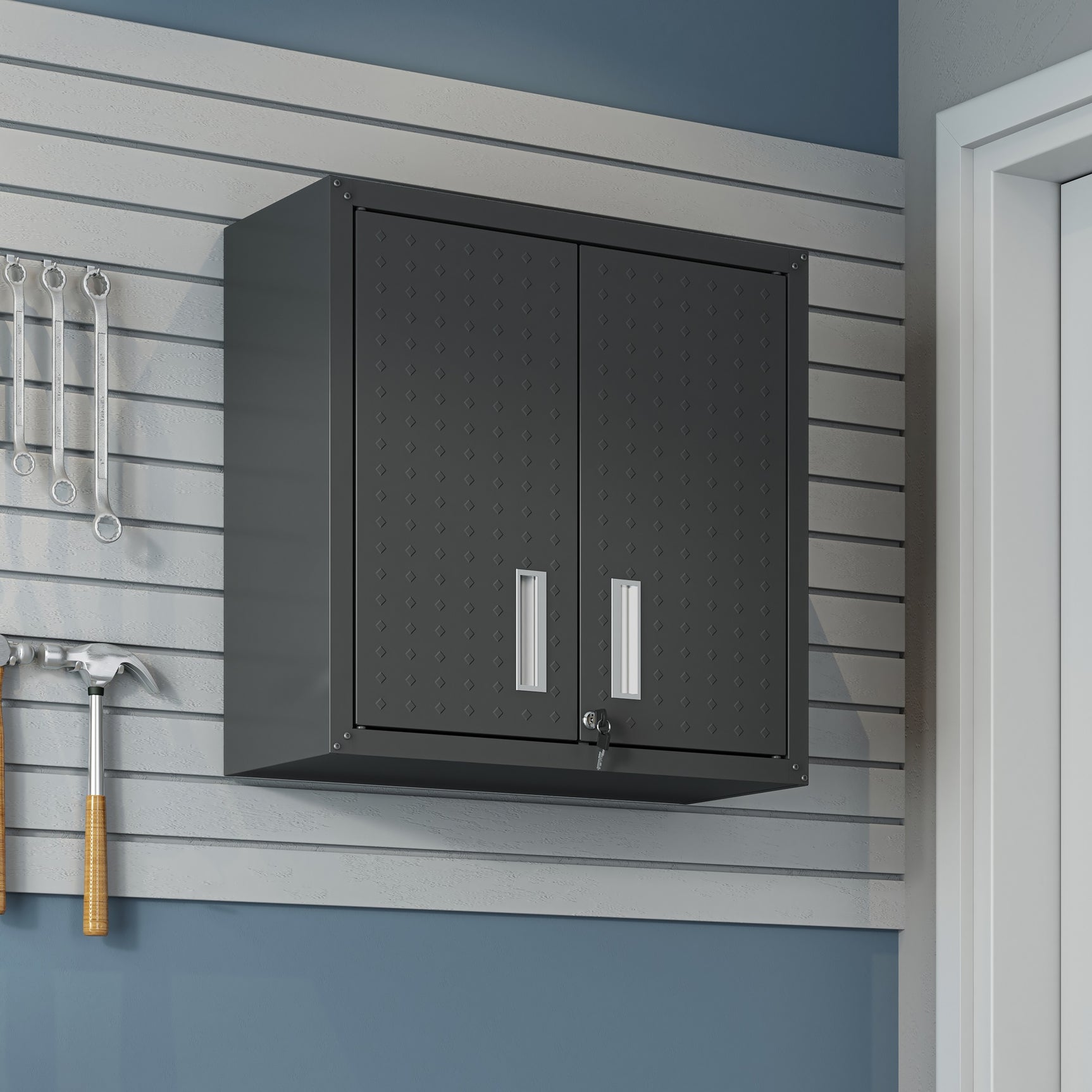 Fortress Floating Garage Cabinet in Charcoal Grey - Ornate Home