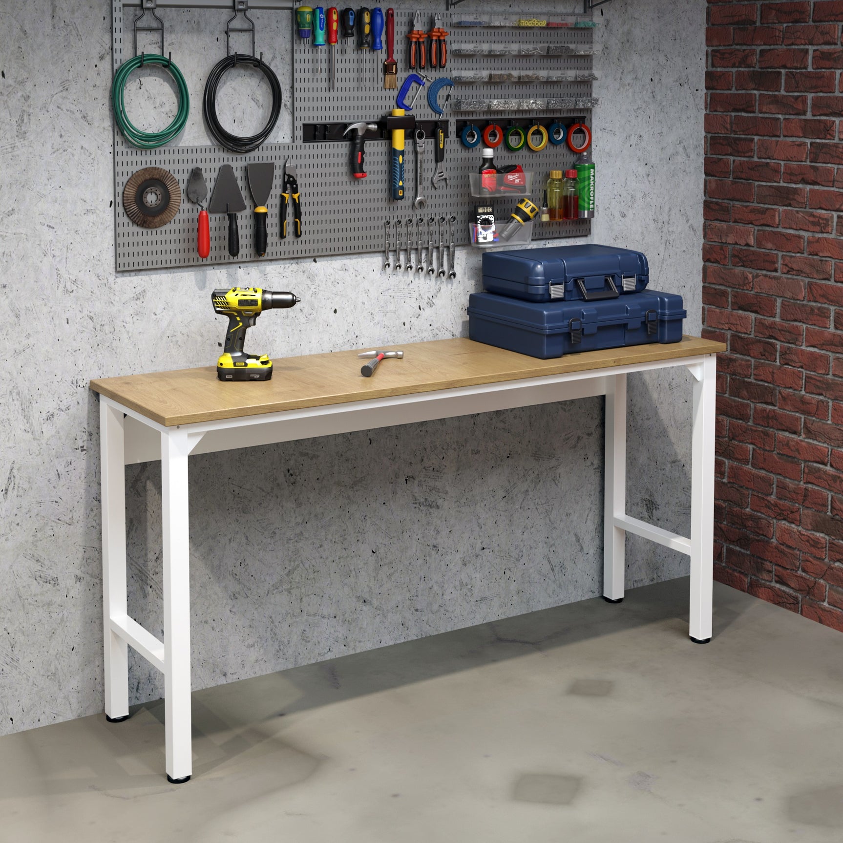 Fortress Natural Wood and Steel Garage Table in White - Ornate Home