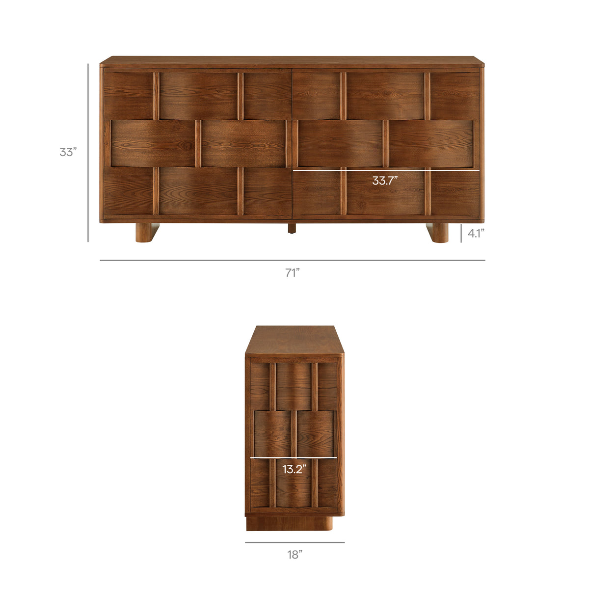 Foundry Walnut 71" Woven Design Buffet Storage Cabinet - Ornate Home