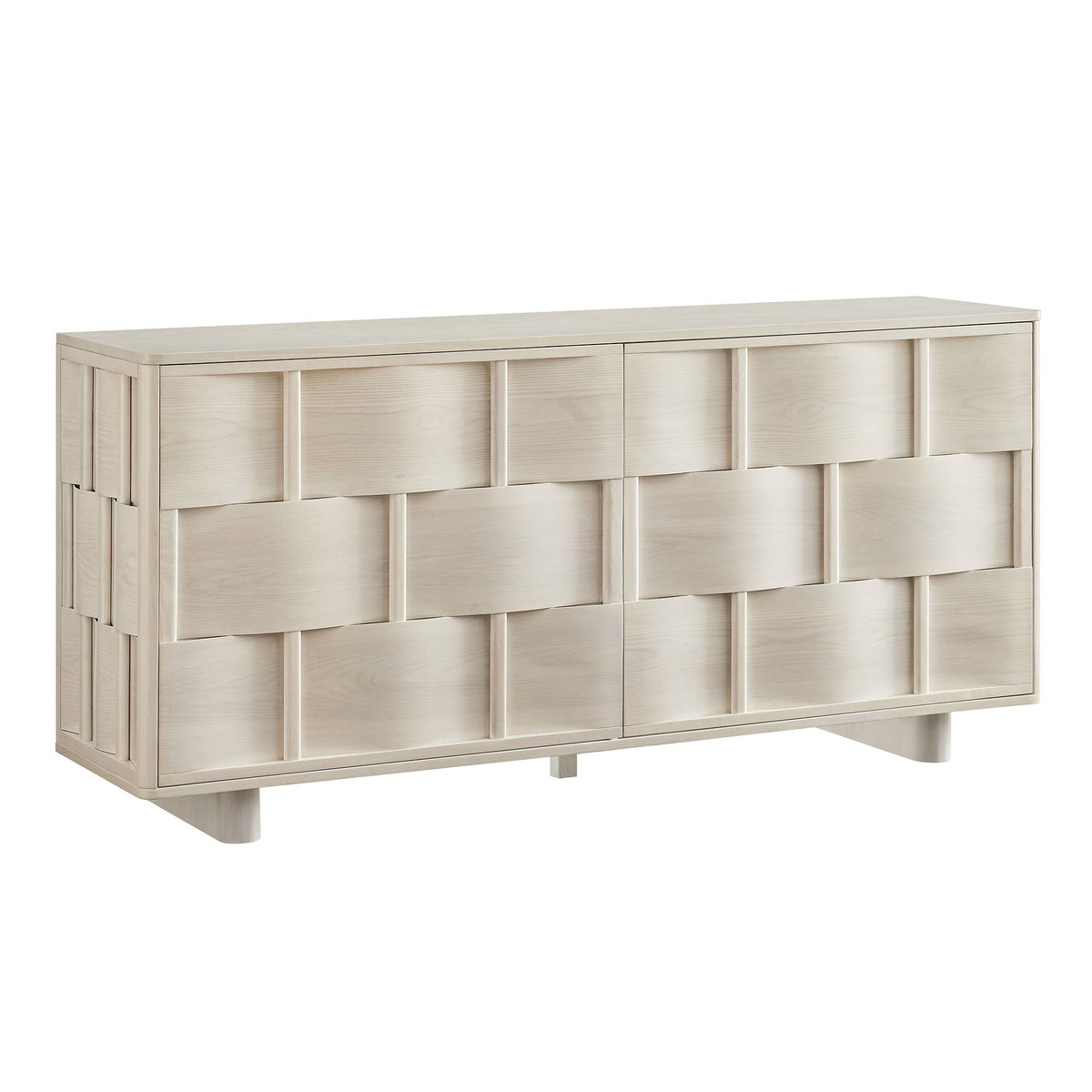 Foundry White Wash 71" Woven Design Buffet Storage Cabinet - Ornate Home