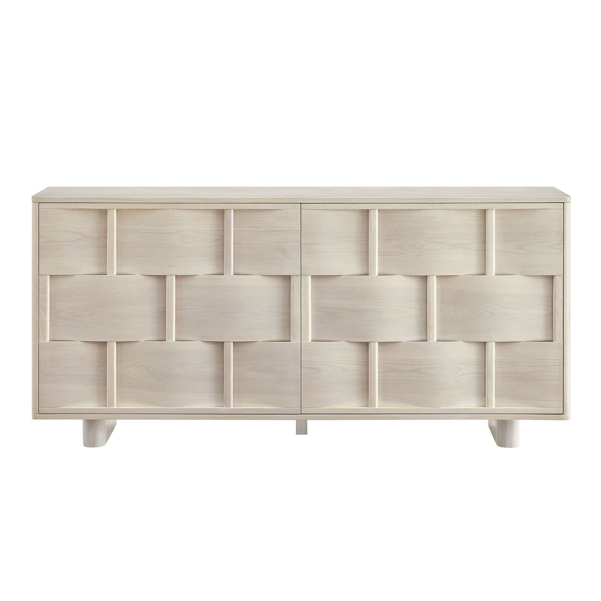 Foundry White Wash 71" Woven Design Buffet Storage Cabinet - Ornate Home