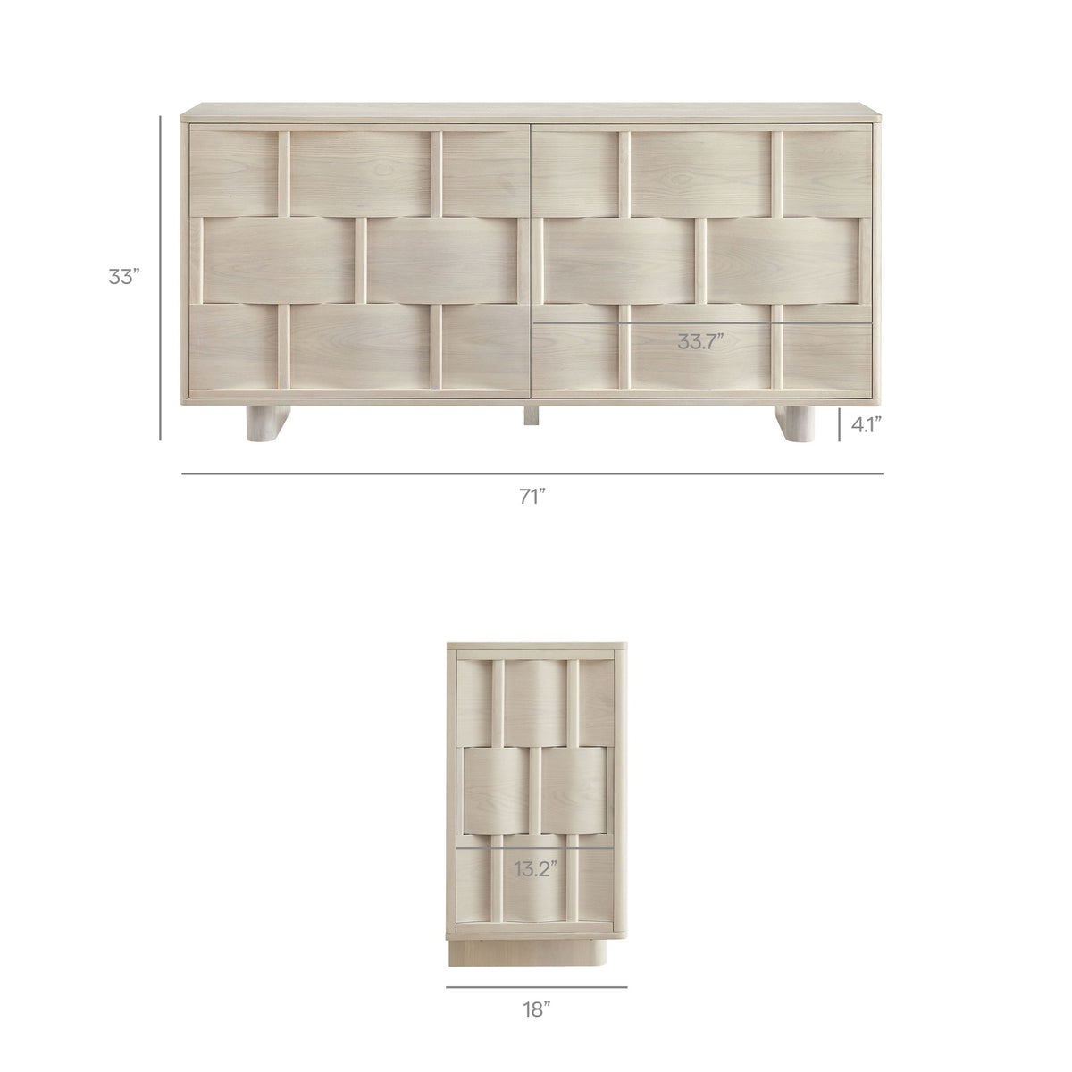 Foundry White Wash 71" Woven Design Buffet Storage Cabinet - Ornate Home
