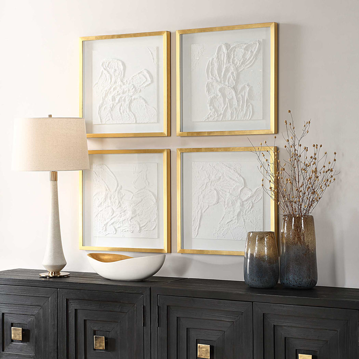 Fourfold Gold/White Framed Prints (Set of 4) - Ornate Home
