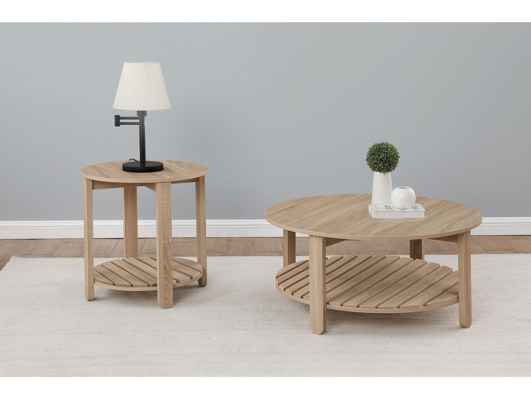 Fowler Natural 2-piece Round Coffee and End Table Set - Ornate Home