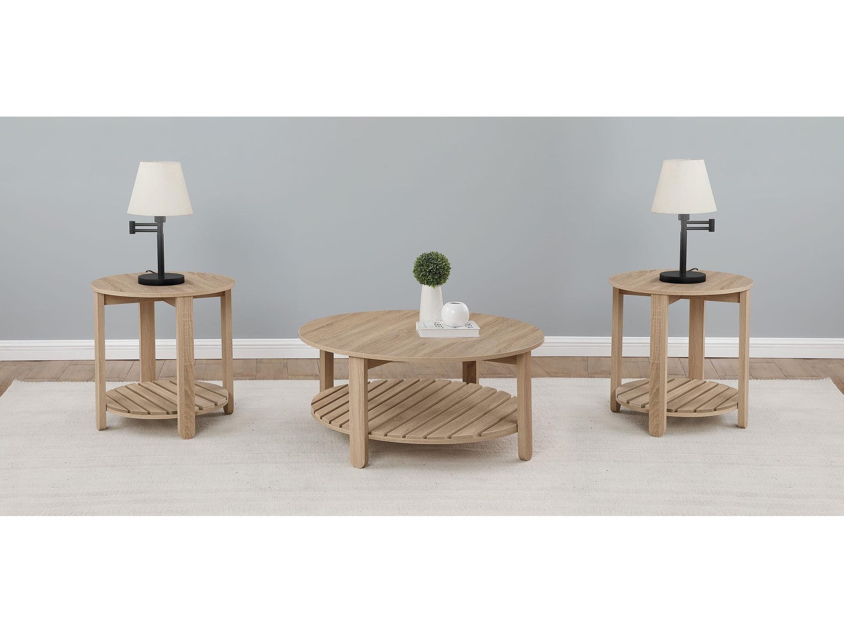 Fowler Natural 3-piece Round Coffee and End Table Set - Ornate Home