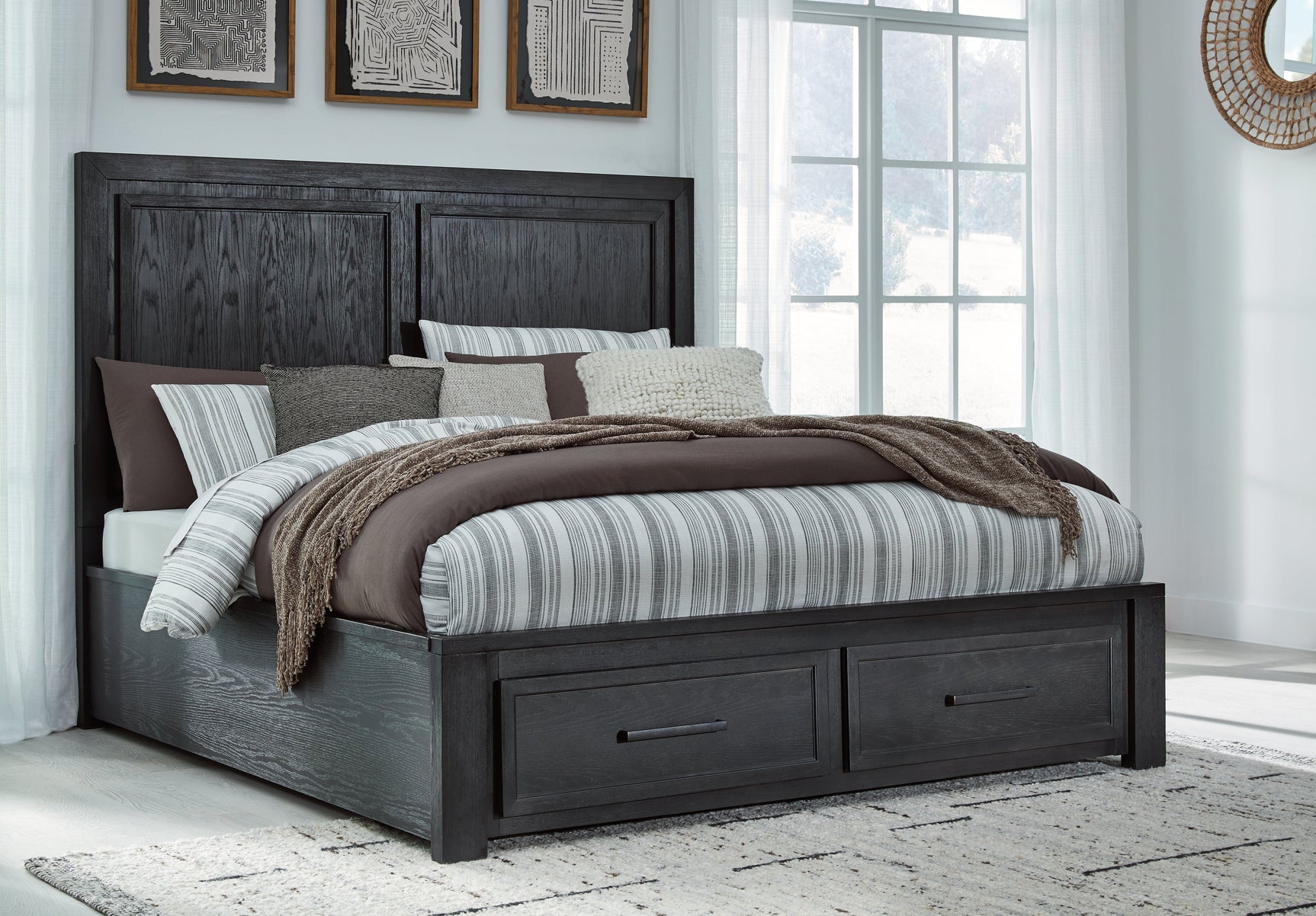 Foyland Black/Brown California King Panel Storage Bed - Ornate Home