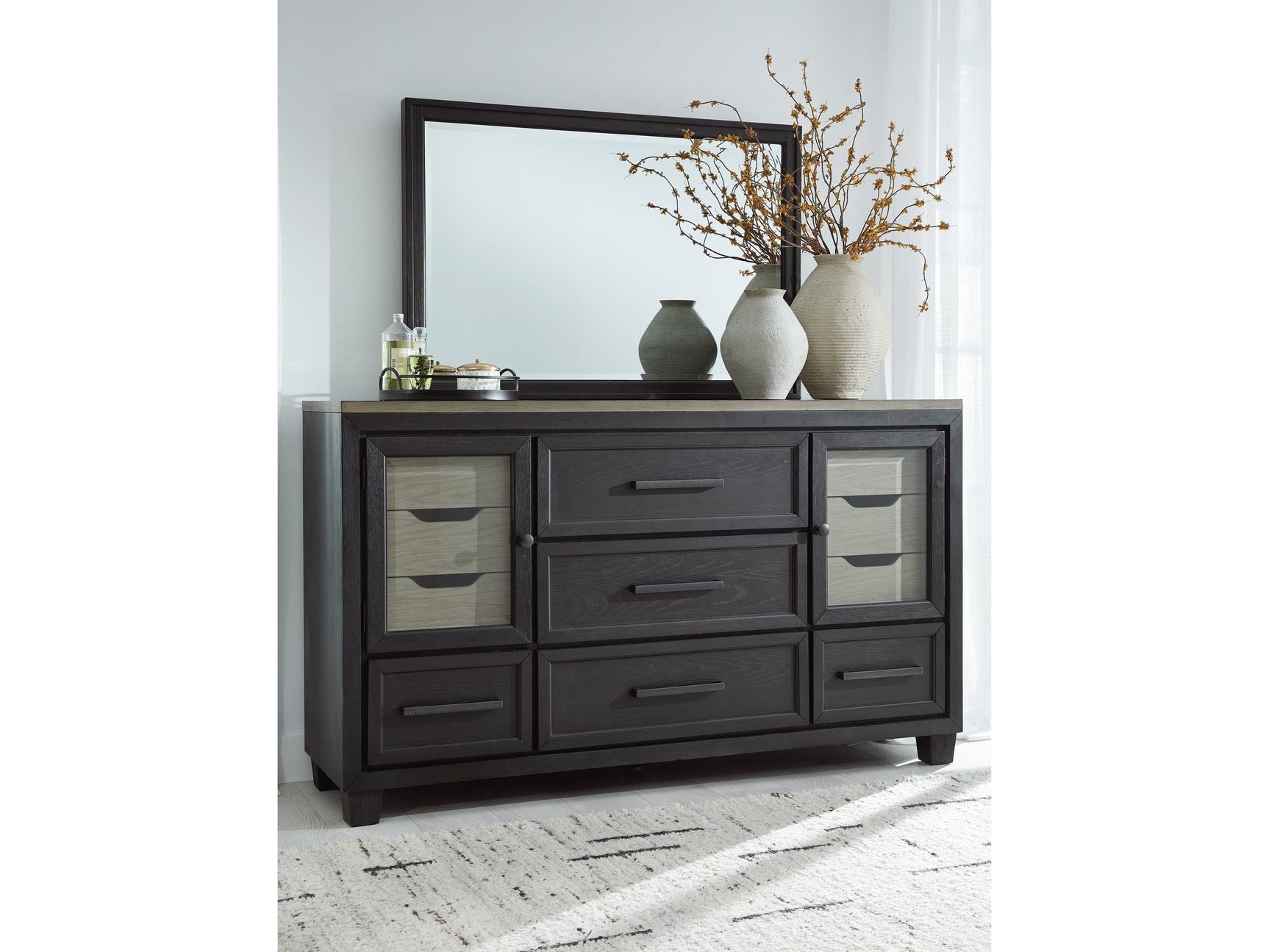 Foyland Black/Brown Dresser and Mirror - Ornate Home