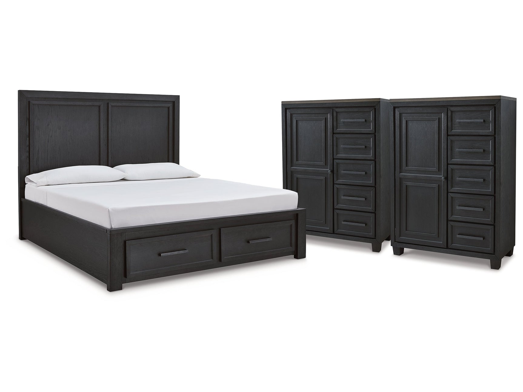 Foyland Black/Brown King Panel Storage Bedroom Set with 2 Chests - Ornate Home