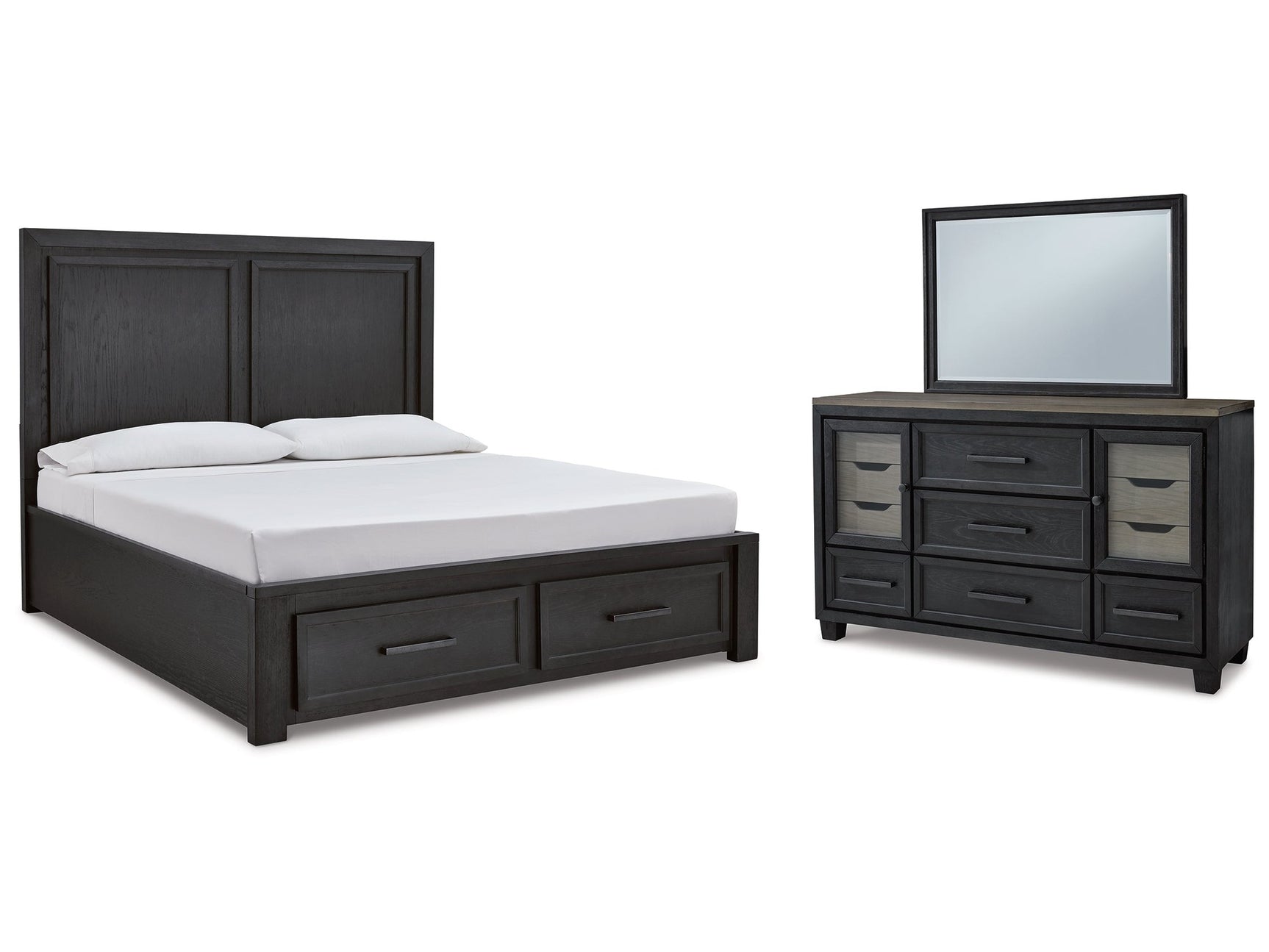 Foyland California King Panel Storage Bedroom Set with Dresser and Mirror - Ornate Home