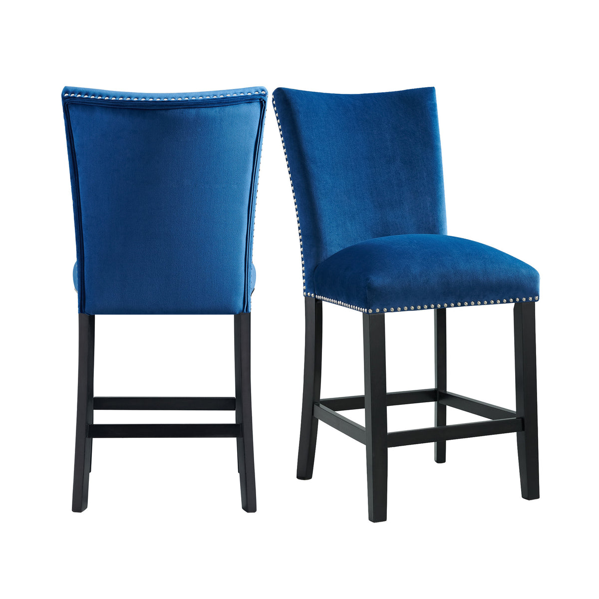 Francesca Blue Velvet Counter Side Chair (Set of 2) - Ornate Home